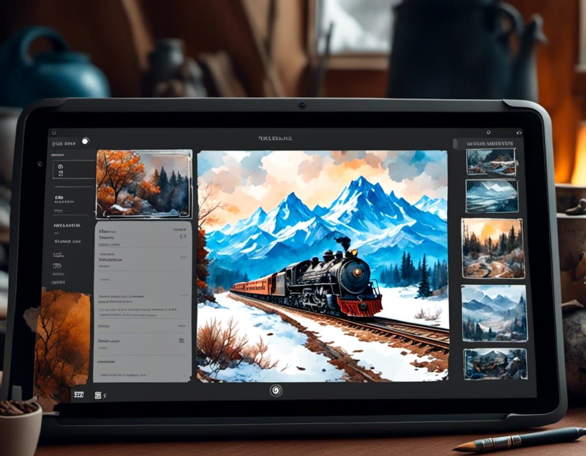 Diesel Train Painting on Tablet in Comic Book Style