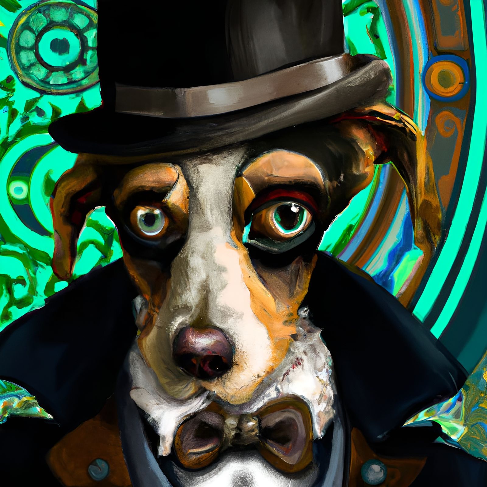 Dog wearing a tuxedo