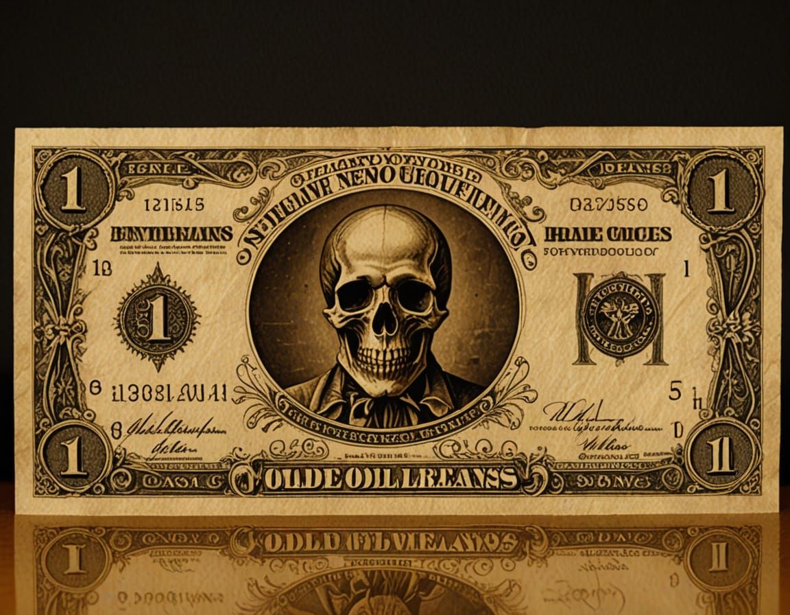 Voodoo Dollar Bill in Sepia Brown Ink on Parchment