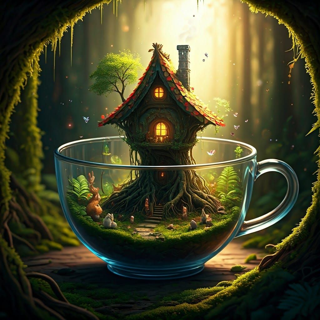 Fairy House in Teacup, Fantasy Art