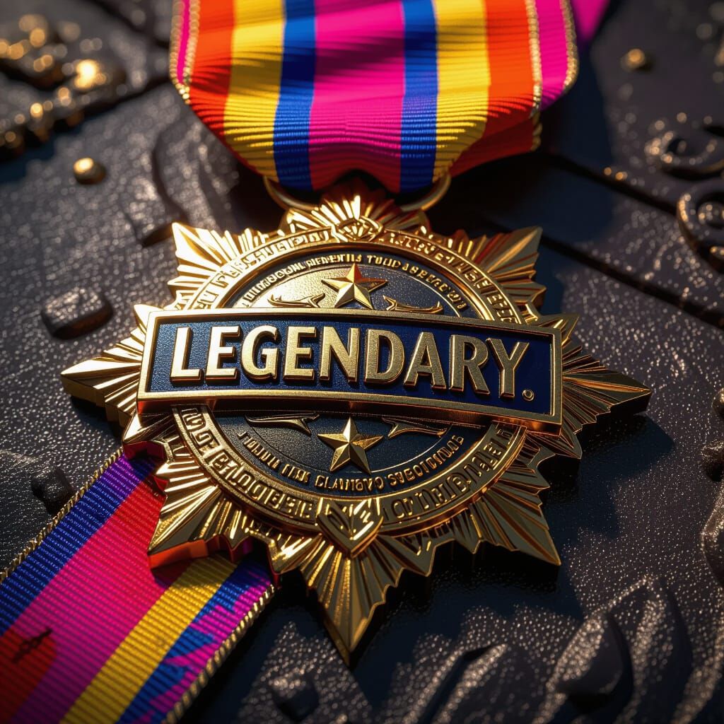 Detailed 'Legendary' Badge in Opulent Dutch Realism