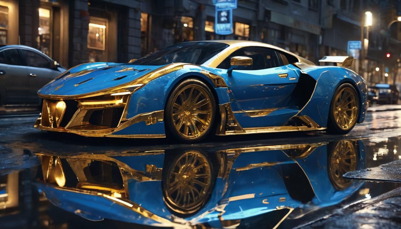 Futuristic Sports Car with Blue and Gold Details