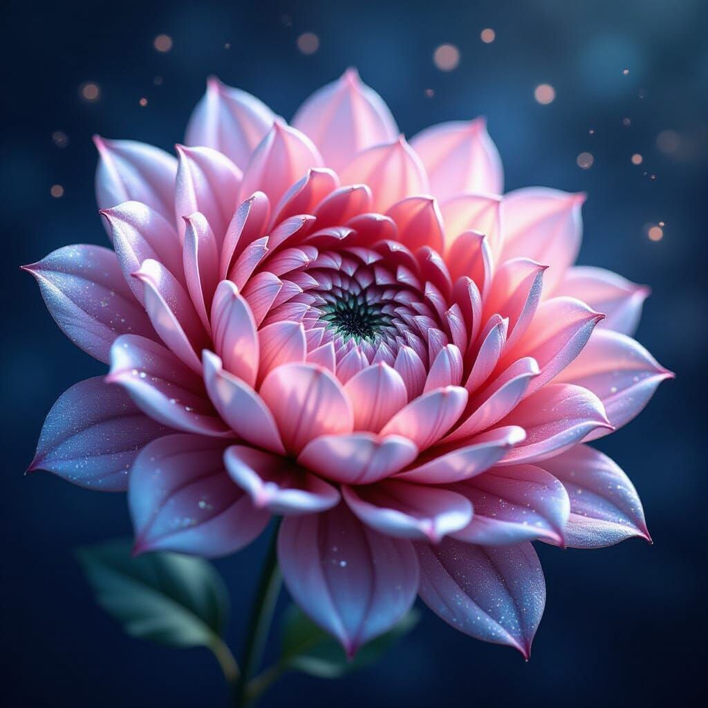 Colossal ROMANESQUE flower unfurling in deep space void, (cr...