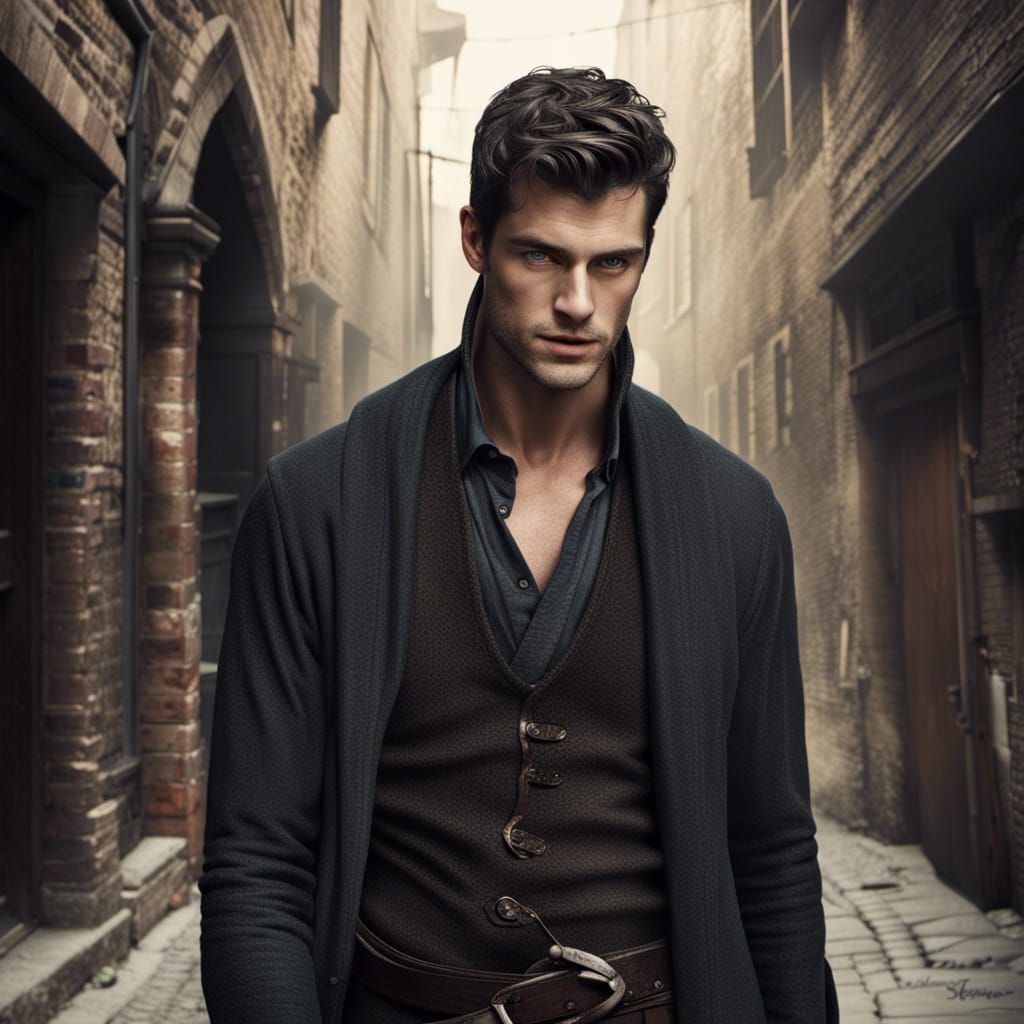 Doctor in Dark Alley, Photorealistic Medieval Scene