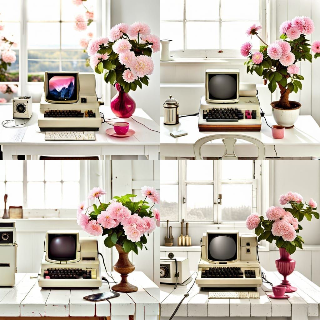 Vintage Apple II with Floral Design, Photorealistic