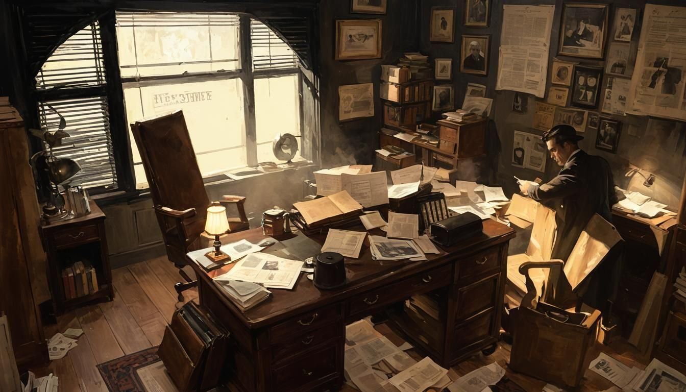 Noir Detective Unraveling Secrets in Dark Painting