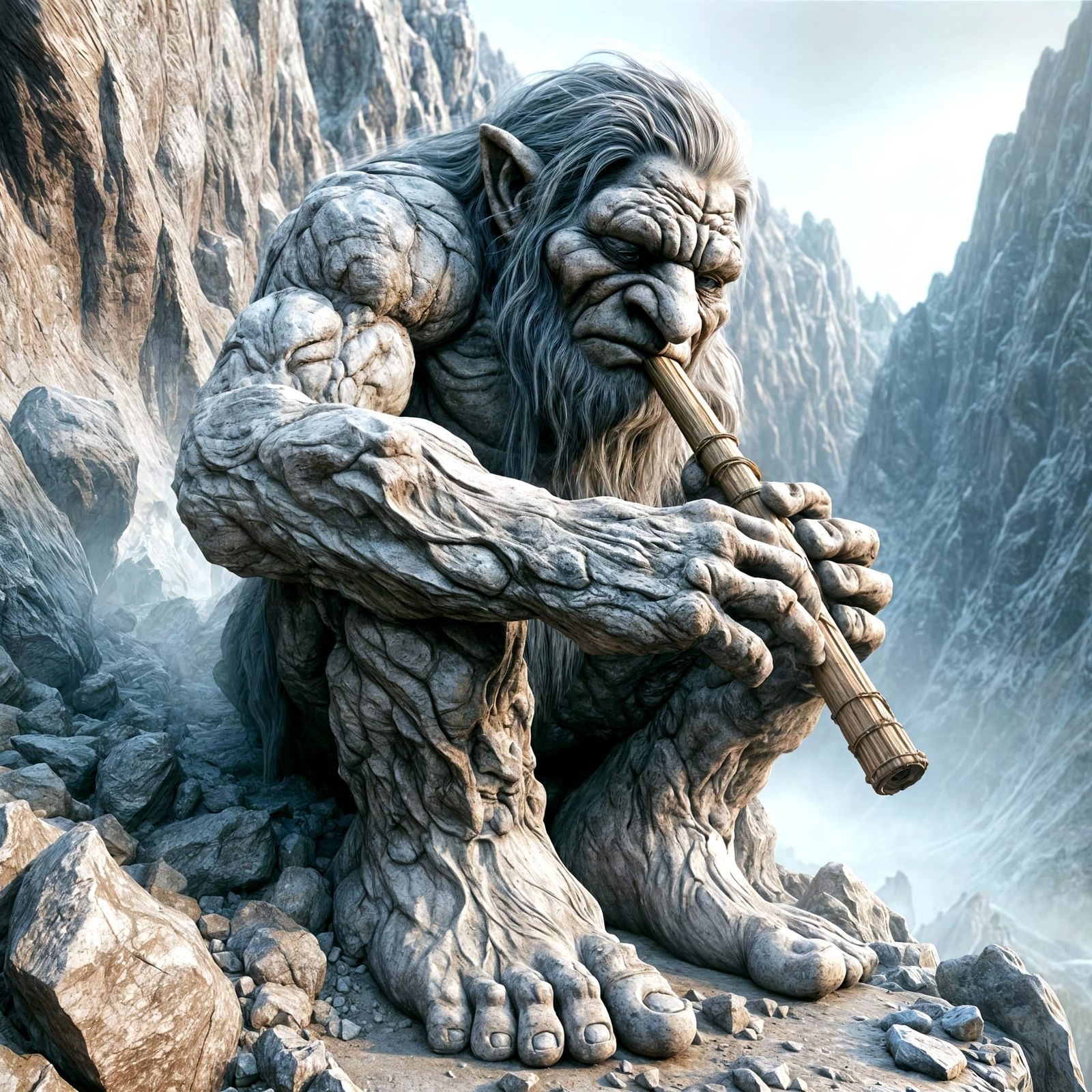 Ancient Stone Troll Plays Serene Melody