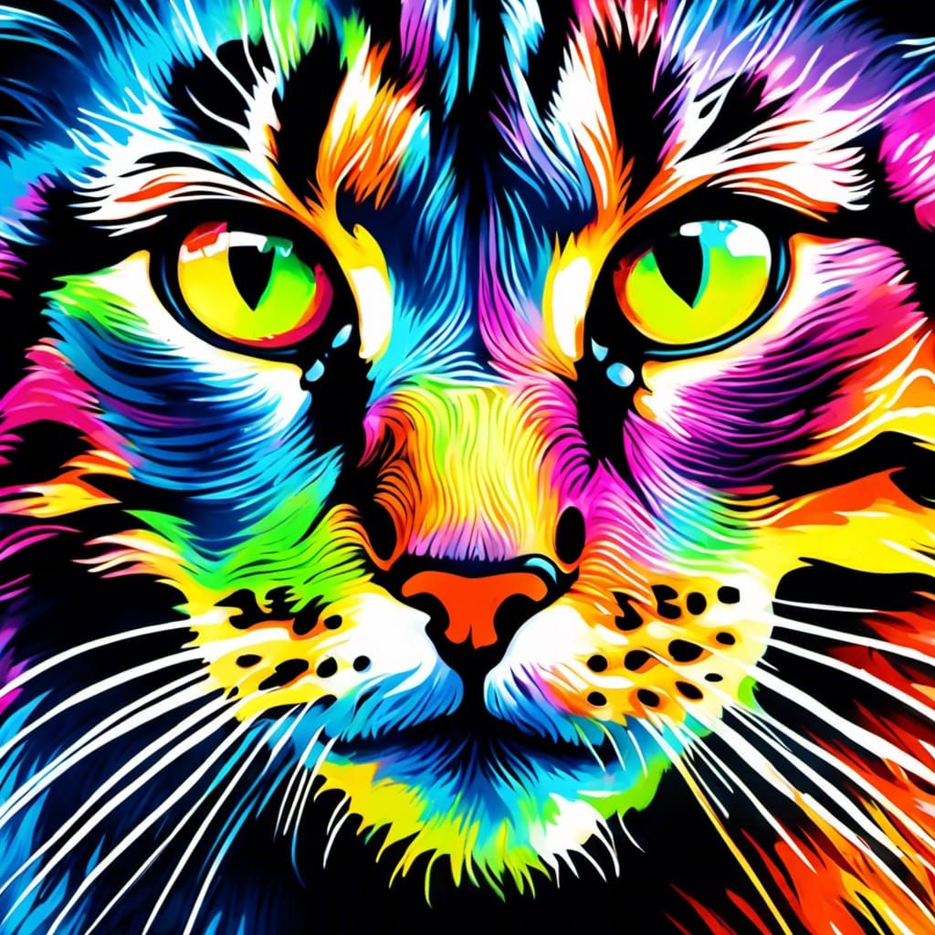 Hyperrealistic Neon Cat Graffiti Street Art