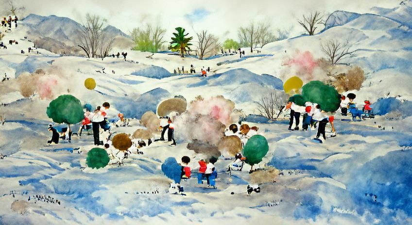 Charming Snowball Fight in Watercolor Style