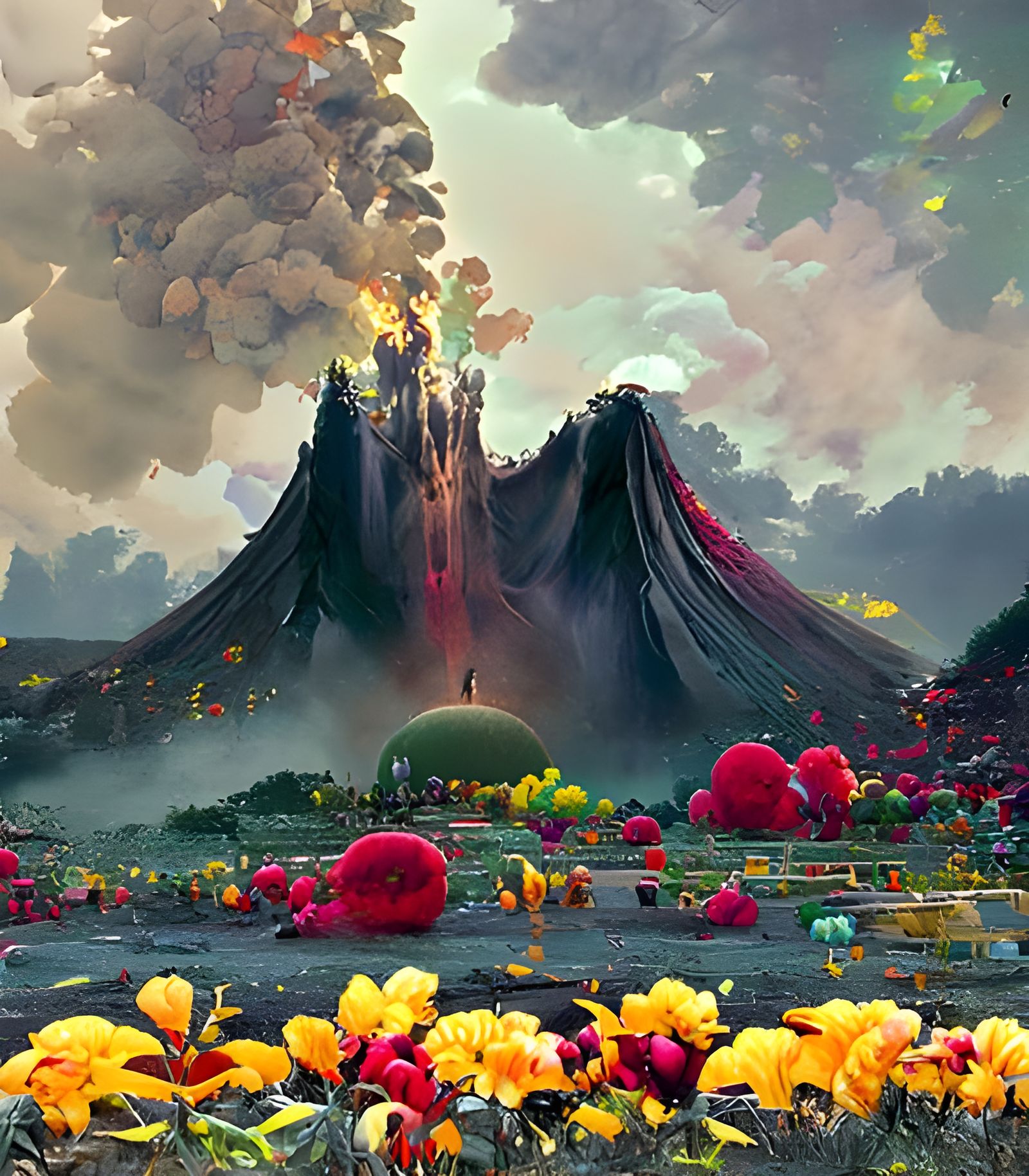 Floral Volcano Eruption: Hyperrealistic Digital Art