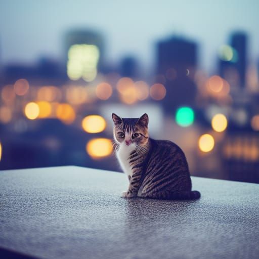 Cat on Rooftop at Night: Bokeh Photography