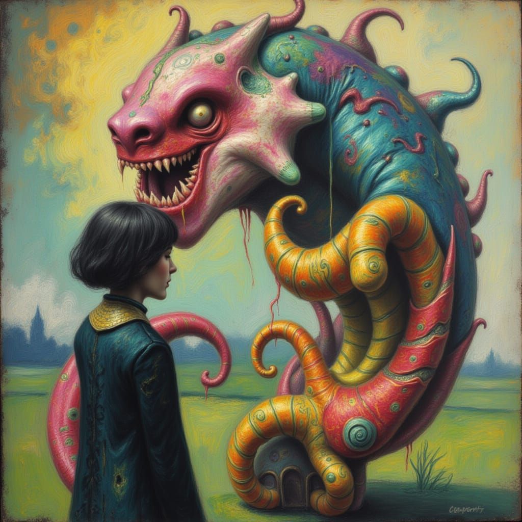 Delicate Monsters in Dry Crayon Style