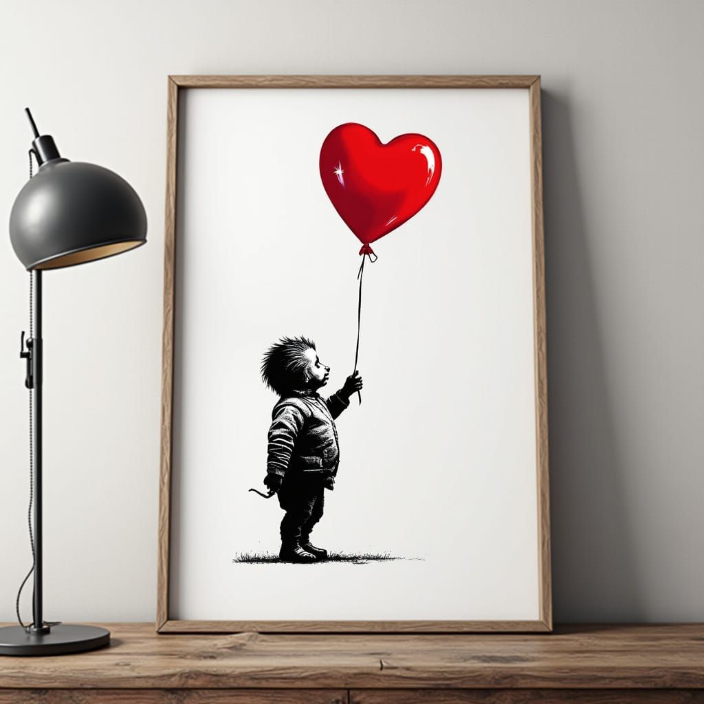 A Banksy-Style Painting of a Girl with a Red Balloon in a Pi...
