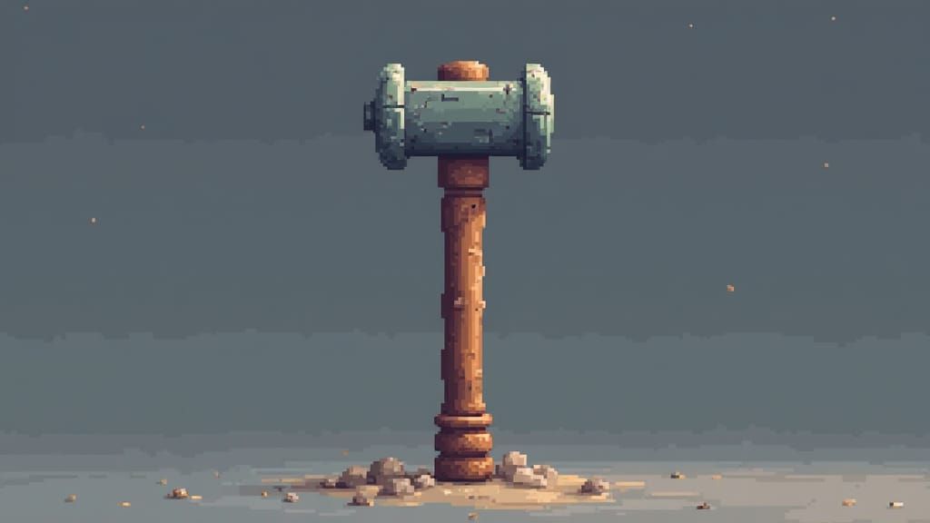 Pixel Art Hammer for Indie Game Menu in 8-bit Style