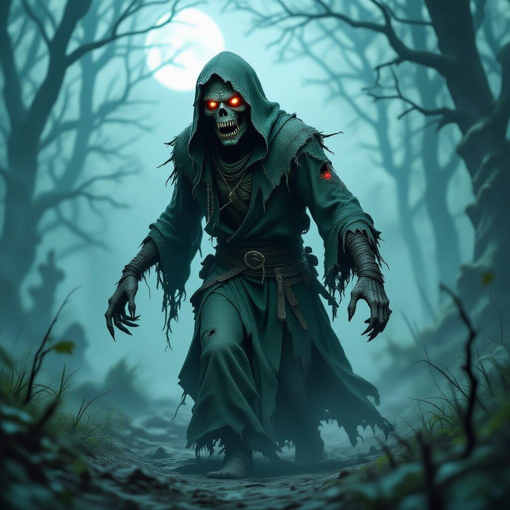 Zombie Elf in Moonlit Forest