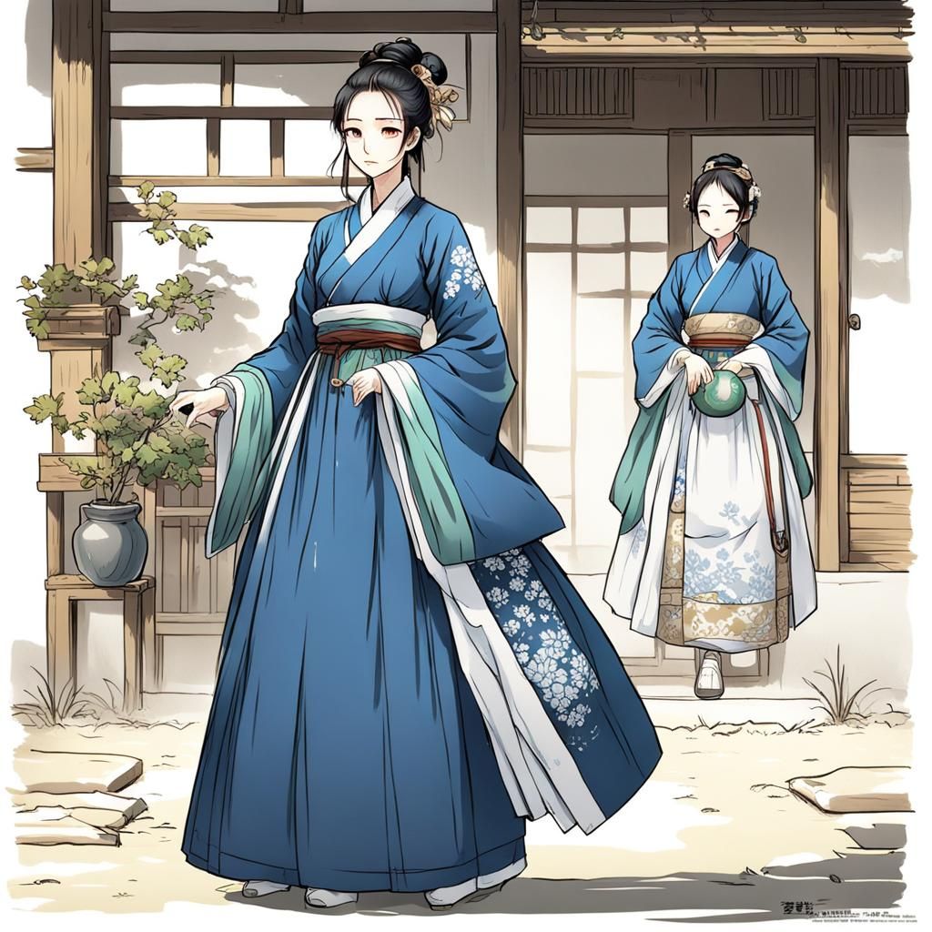 Qing Dynasty Rural Mother in Anime Style