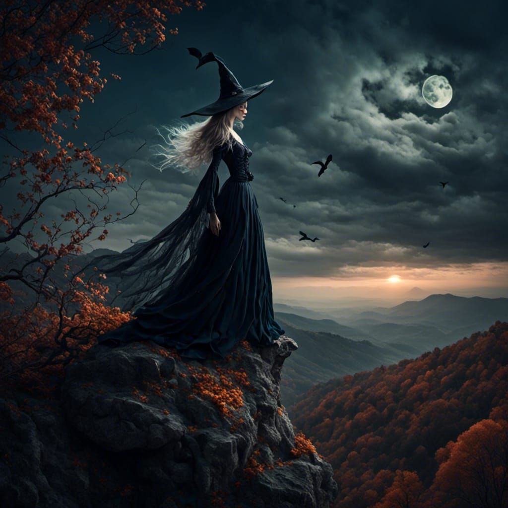 Dreamy Witch on a Cliffside