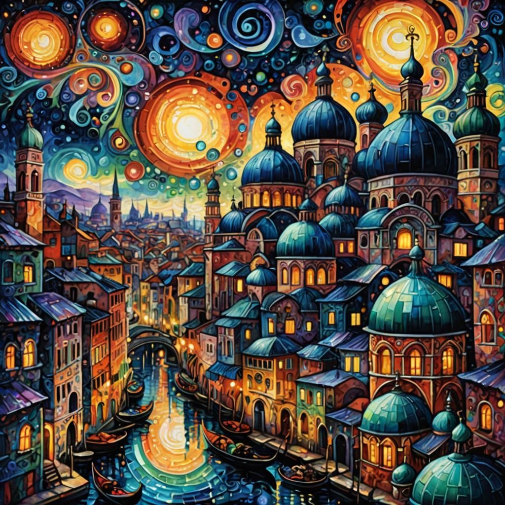 Psychedelic Fairytale Cityscape with Onion Domes