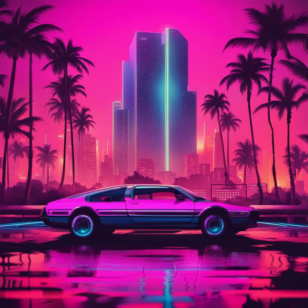Neon Synthwave Cityscape: Retro Future