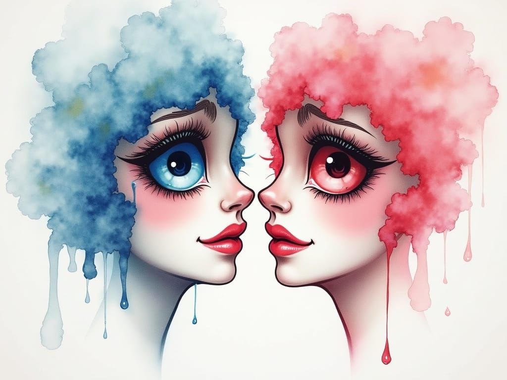 Optical Illusion: Sad and Happy Faces in Watercolor