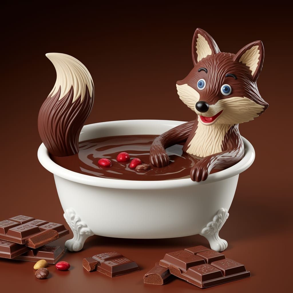 Chocolate Fox in Hot Chocolate Bath