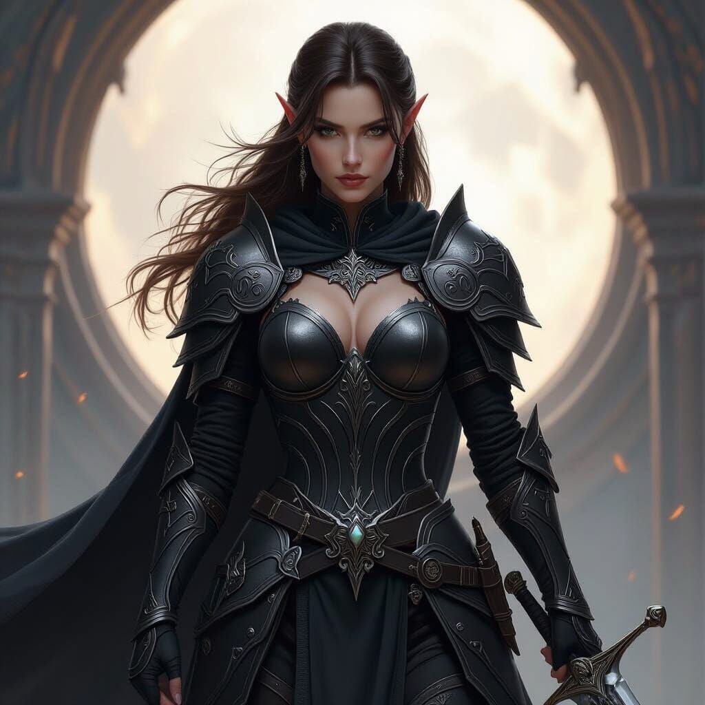 Elf Knight Paladin in Black Silver Armor, Gothic Matte Paint...