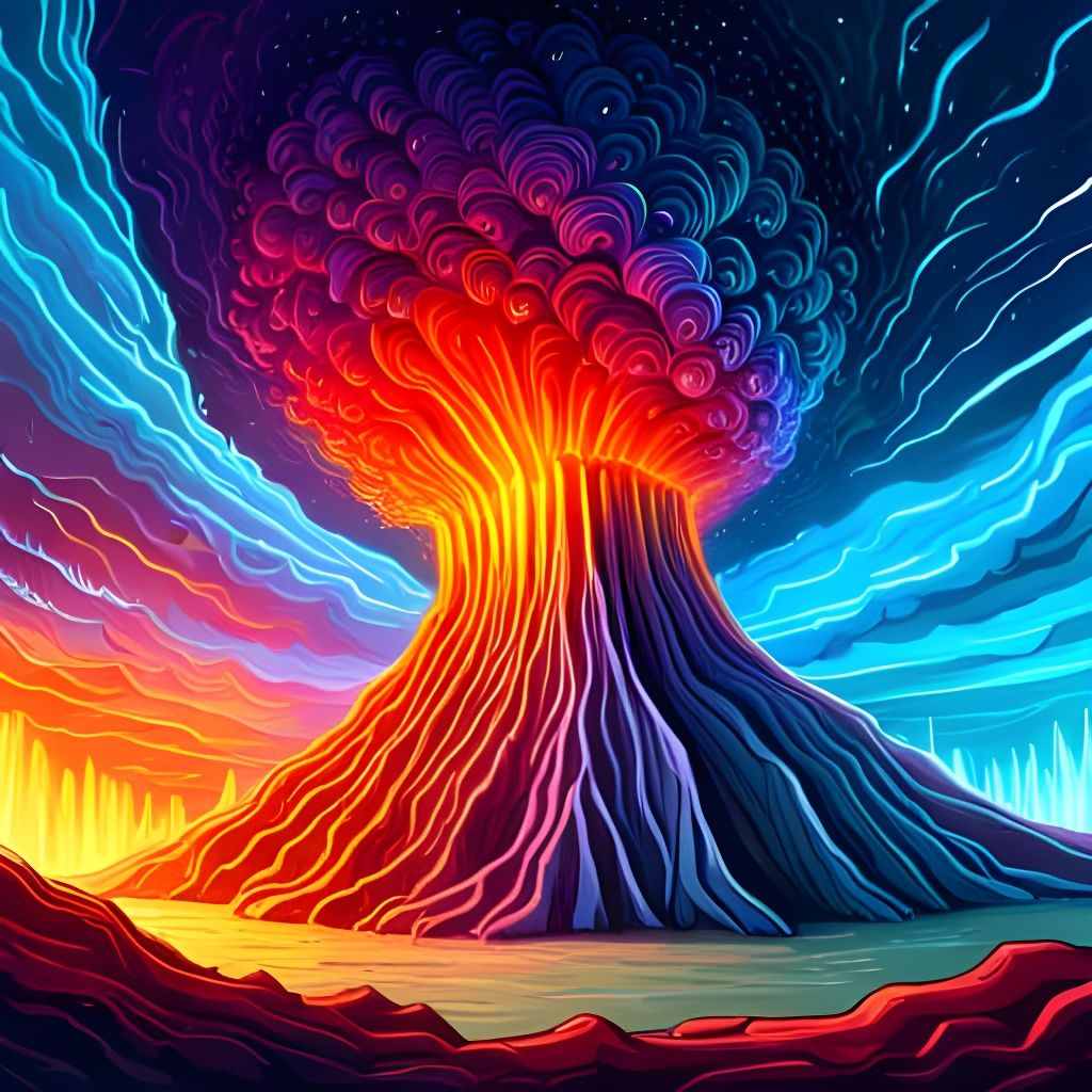 Rainbow Volcano Eruption in Comic Book Style