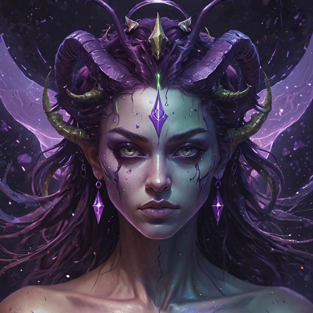 Split-Face Demon Girl Portrait in Fantasy Art Style
