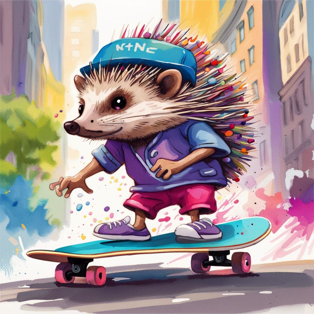 hedgehog on skateboard