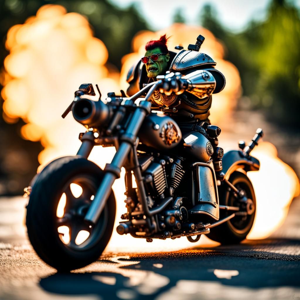 Warhammer Orc Biker with Machine Pistol