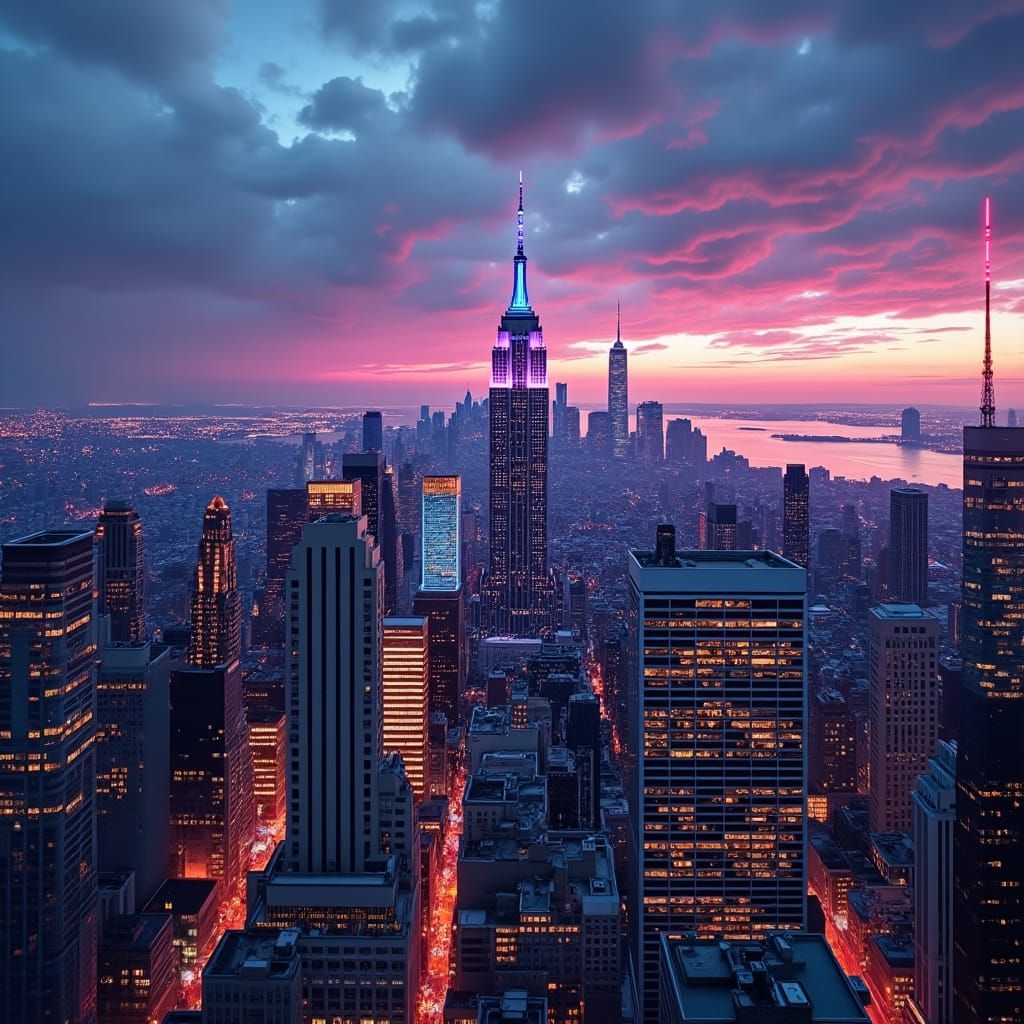 Twilight New York Cityscape in Concept Art Style