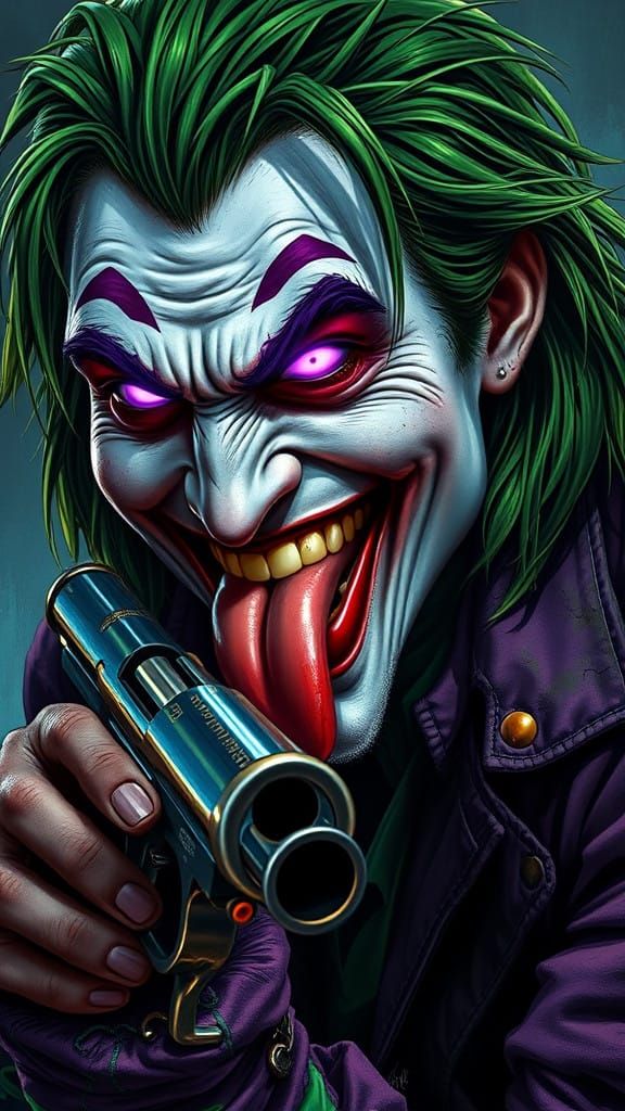 The Joker's Maniacal Face in Gritty, Hyperrealistic Style