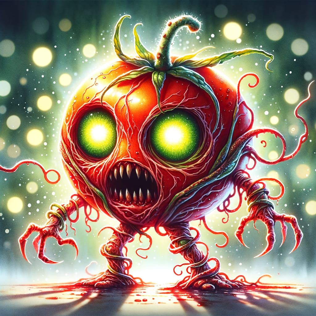 Chibi Tomato Undead in Watercolor Style