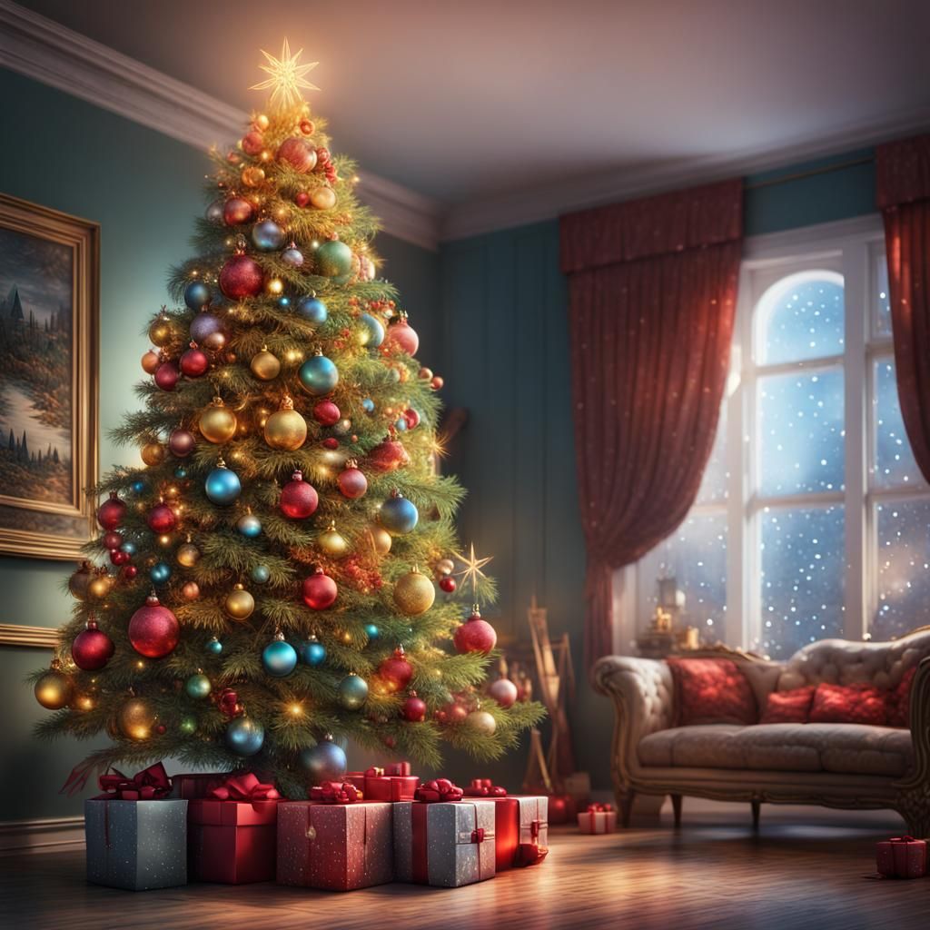 Vibrant Christmas Tree Photo Illustration in High Definition