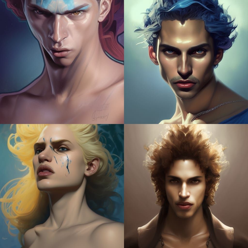 Handsome Blonde Vampire Portrait in Art Nouveau Style