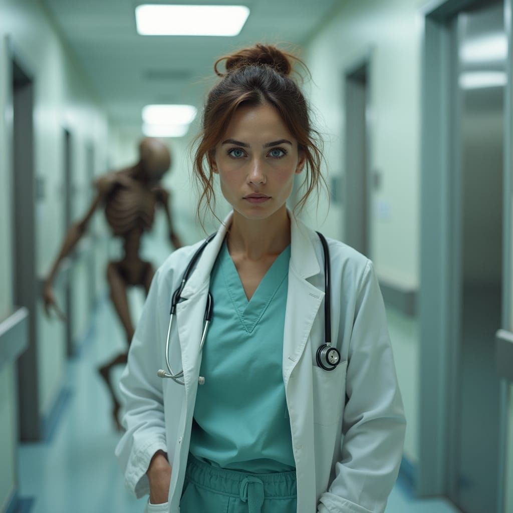 A Doctor Walks Down the Hospital Hallway with a Sense of Qui...