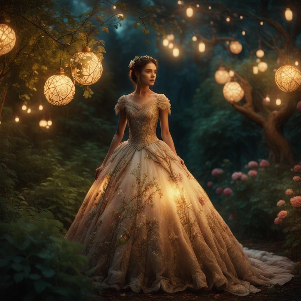 Girl in Ball Gown in Garden: Digital Matte Painting