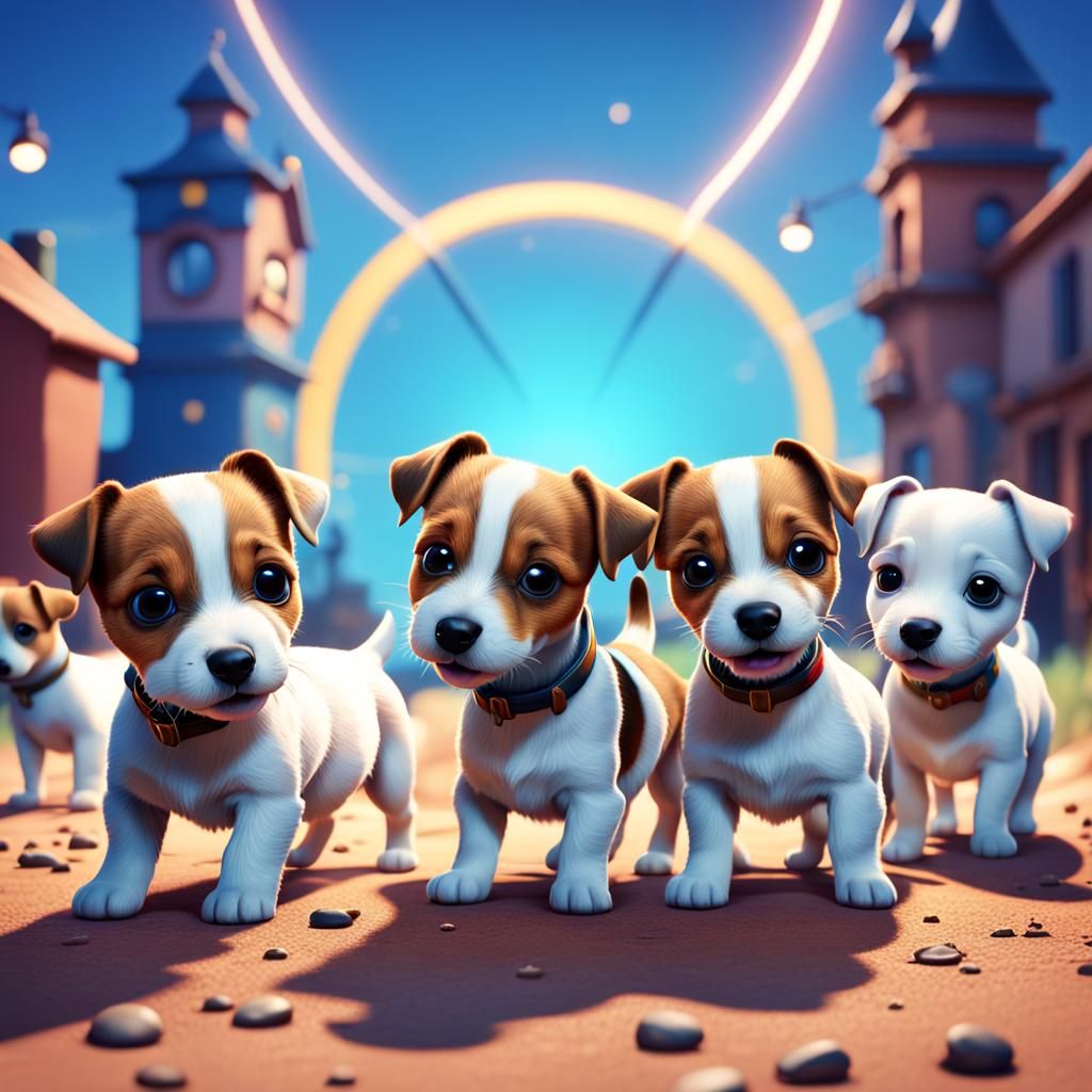 Adorable Jack Russel Puppies in 3D Style