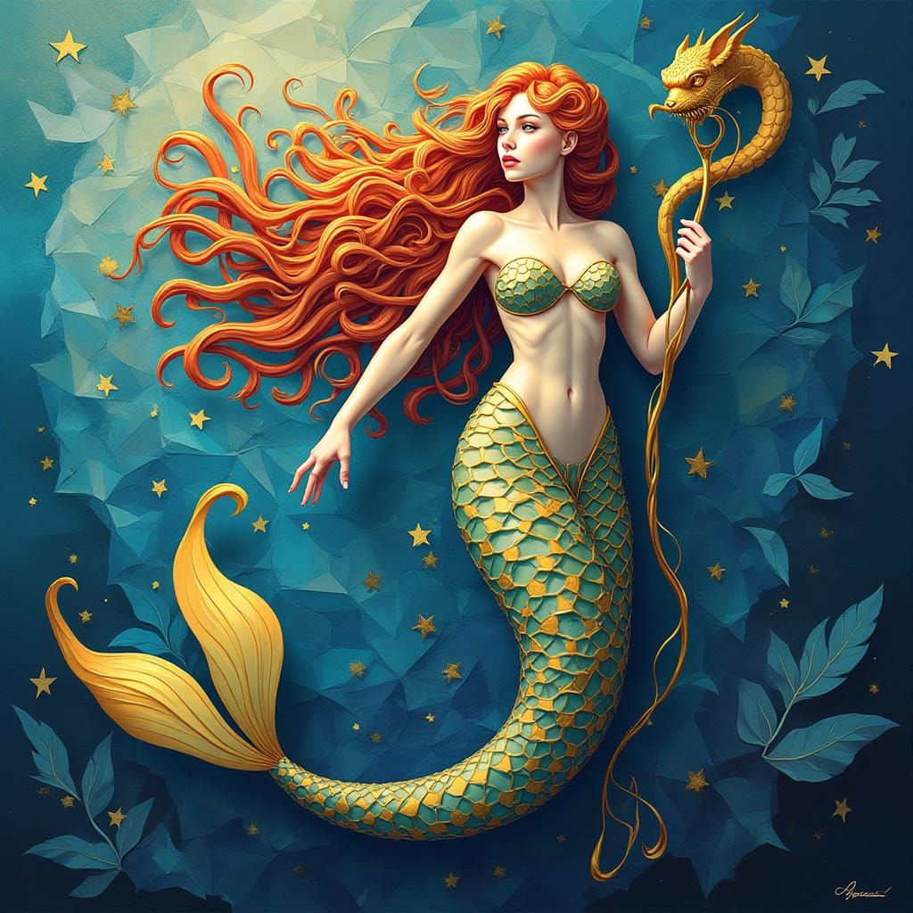 Aquarius Mermaid Symbol: Abstract Cubist Vector Art