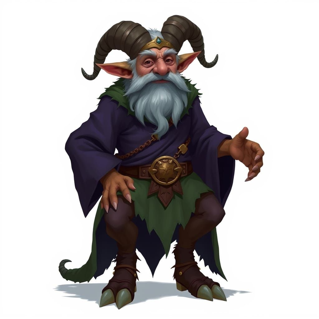 Whimsical Satyr in Dark Purple and Green Attire