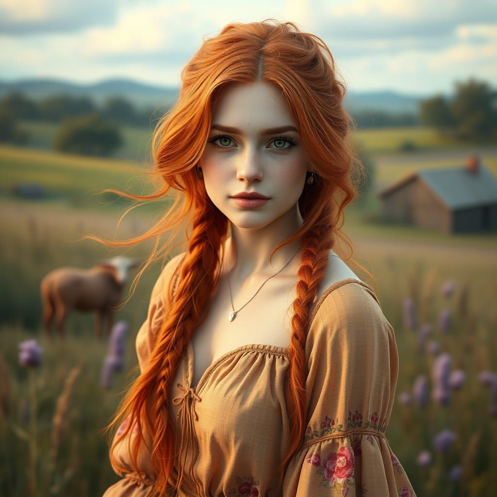 Ethereal Countryside Portrait in Watercolor Style