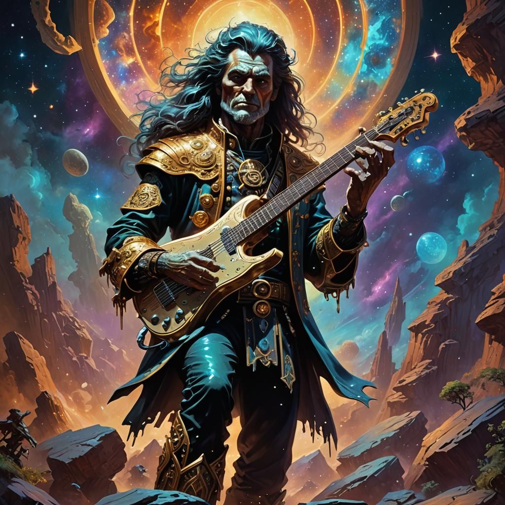 Inter-dimensional Bard with Keytar in Astral Oil Painting