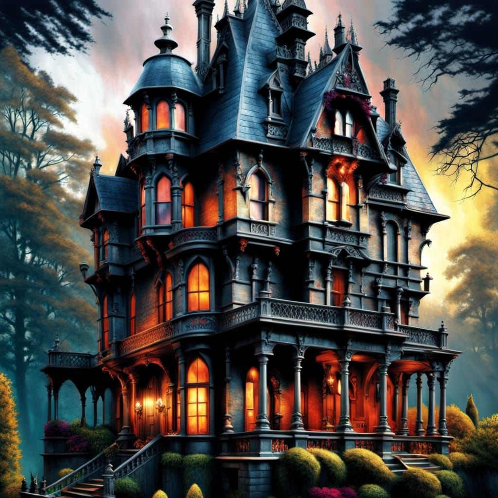Gothic Victorian House in Rich Moody Colors
