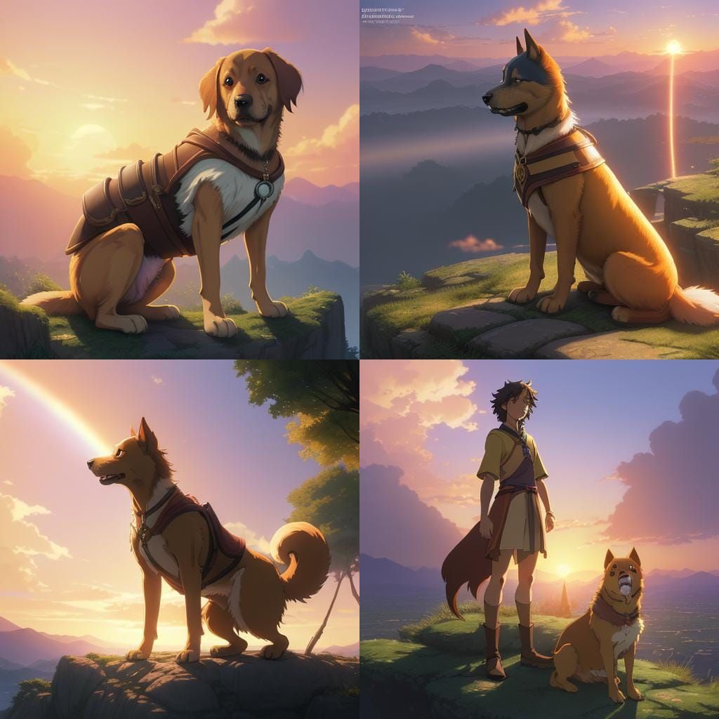 Dog's Anime Adventure at Sunset