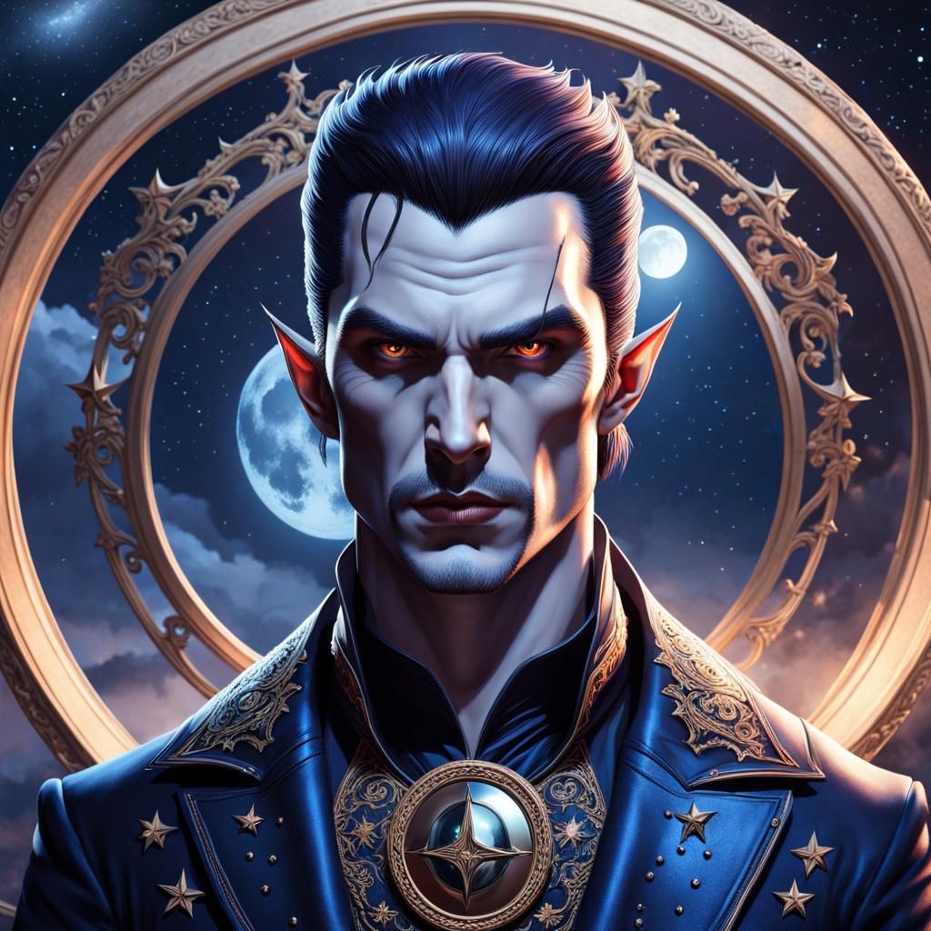 Hyperrealistic Vampire Under Starry Moonlit Sky