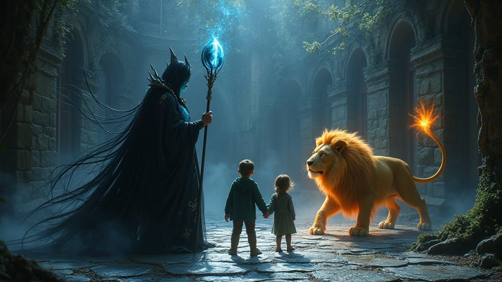 Dark Queen Emerges in Foreboding Courtyard Scene