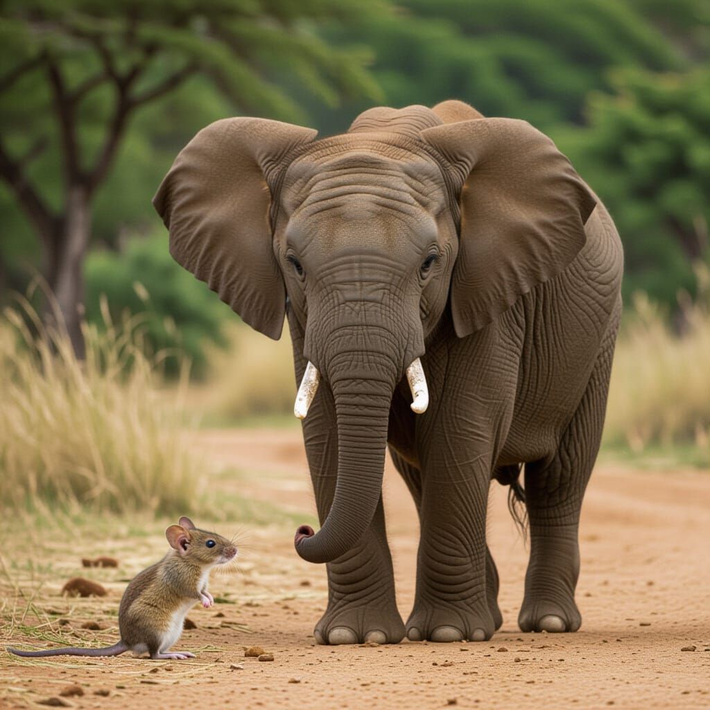 Elephant and Mouse Best Friends in Whimsical Art Style