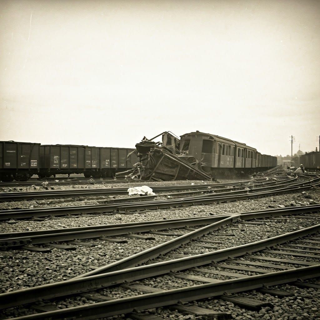 Train Disaster in Black and White