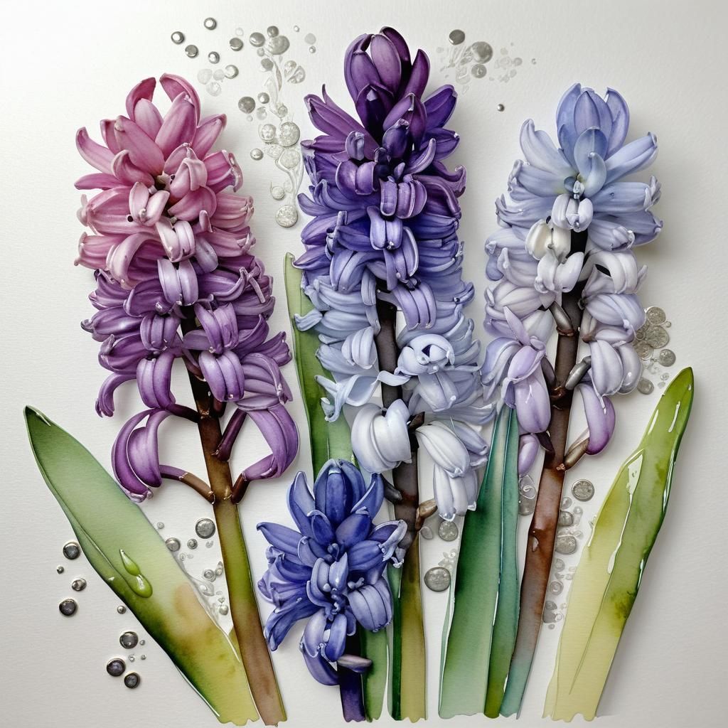 Watercolor Hyacinths with Liquid Silver Accents