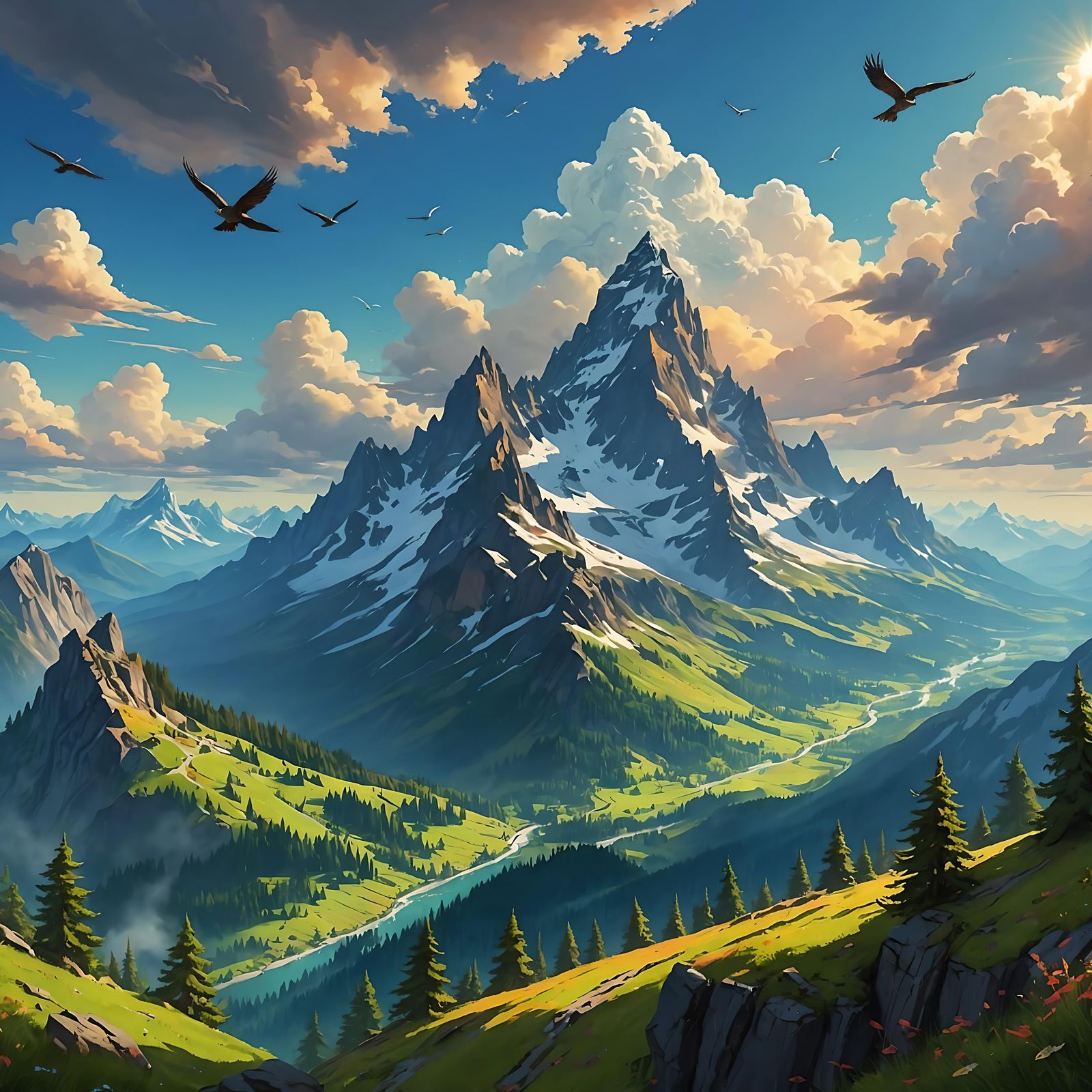 Majestic Mountain View in Fantasy Style